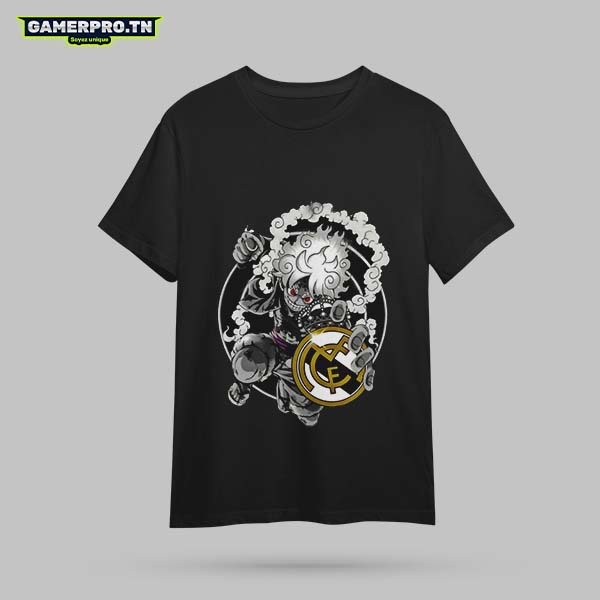 T-shirt Real Madrid Tunisie – Luffy Gear 5 One Piece – imprimé DTF