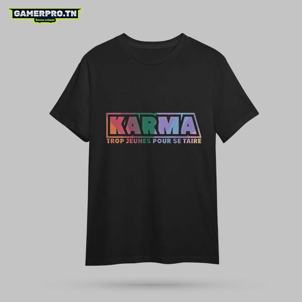 T-shirt Karma Trop jeunes pour se taire avec une esthétique rock et rebelle