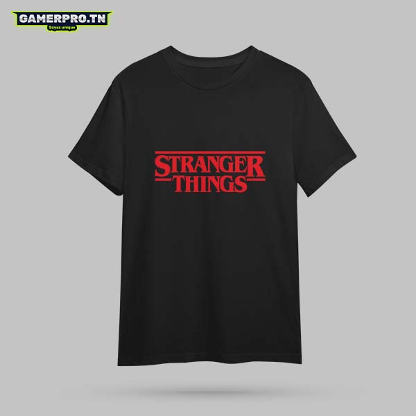 T-shirt Stranger Things avec le Monde à l'envers et les personnages principaux