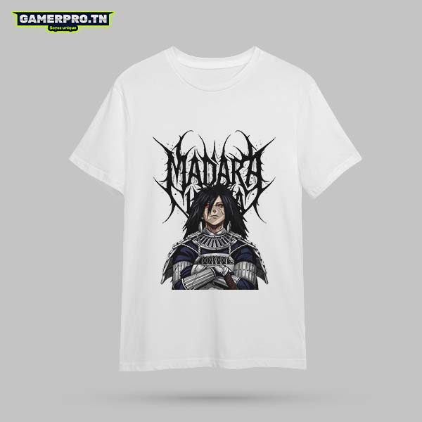 T-shirt Madara Tunisie avec design Uchiha, disponible en coupe simple et oversize. Livraison dans toute la Tunisie.