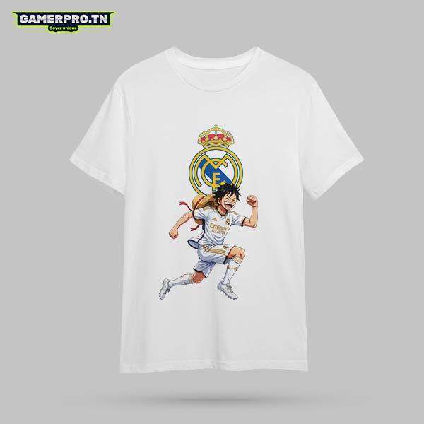 T-shirt Real Madrid Tunisie blanc imprimé joueur logo officiel col rond manches courtes