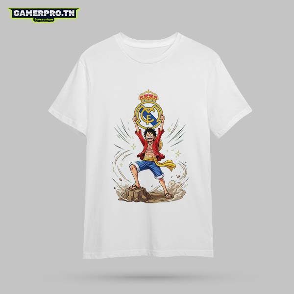 T-shirt Real Madrid Tunisie Luffy One Piece Blanc Imprimé